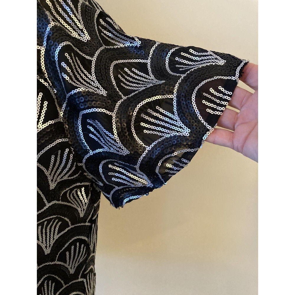 Y2k Vtg Cremieux shirt Black White Sequin Sz M Whimsigoth Grannycore - Picture 5 of 13